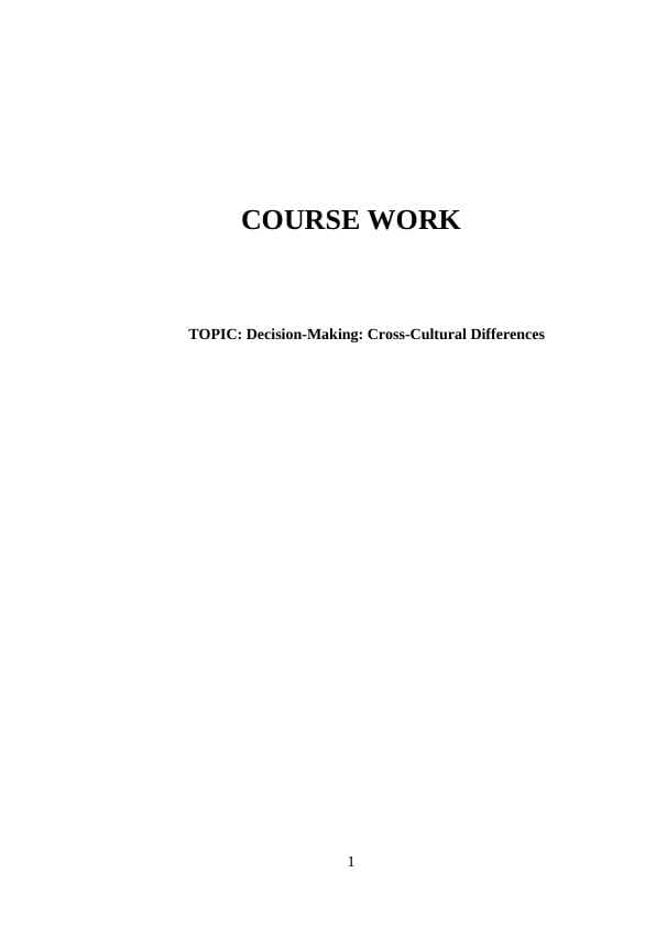 Decision-Making: Cross-Cultural Differences