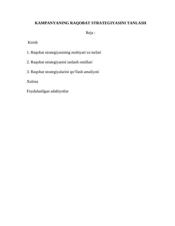 KAMPANYANING RAQOBAT STRATEGIYASINI TANLASH