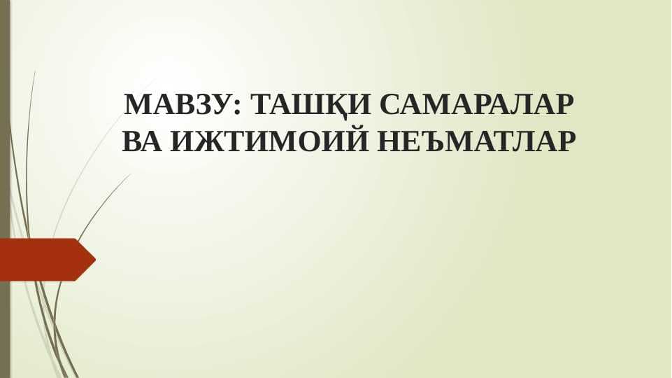TASHQI SAMARALAR VA IJTIMOIY NE`MATLAR