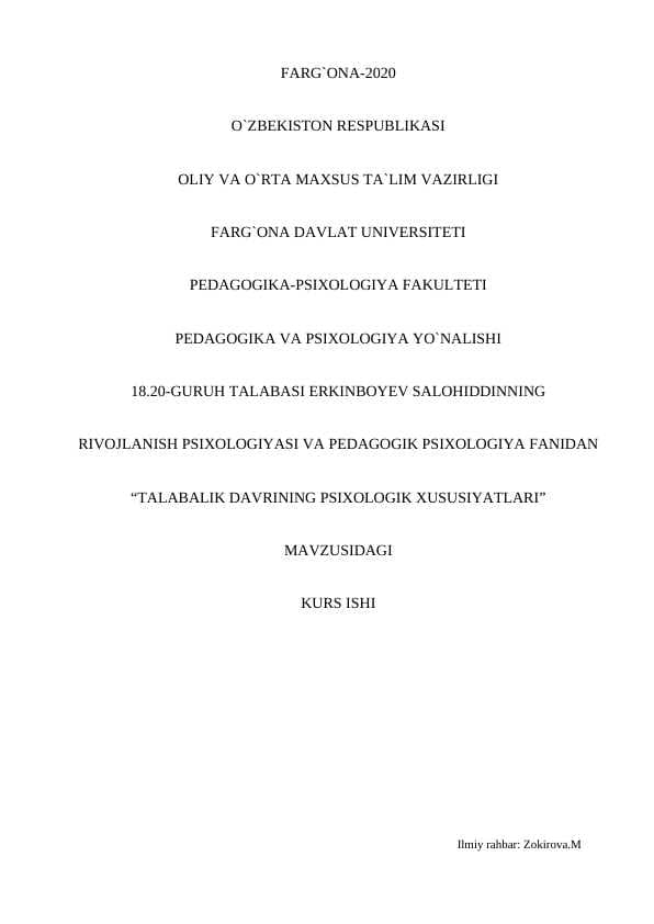 TALABALIK DAVRINING PSIXOLOGIK XUSUSIYATLARI