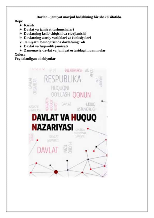 Davlat – jamiyat mavjud bolishining bir shakli sifatida