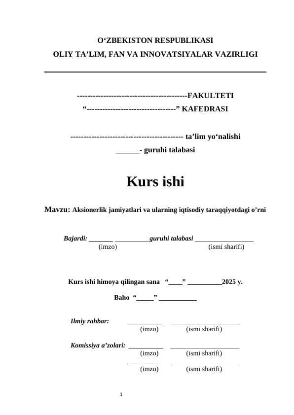 Aksionerlik jamiyatlari va ularning iqtisodiy taraqqiyotdagi o’rni