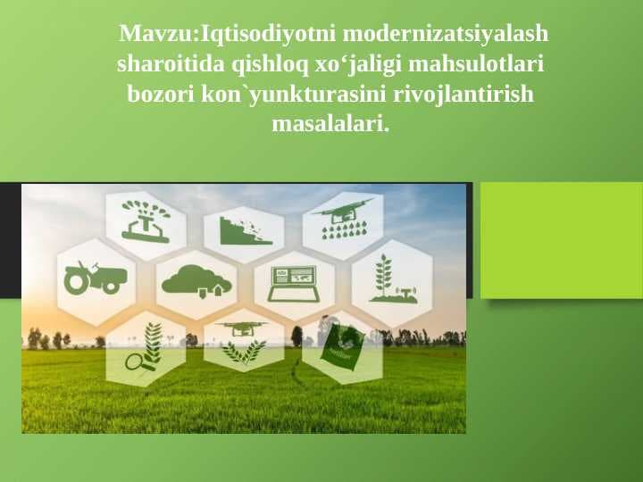 Iqtisоdiyotni mоdеrnizаtsiyalаsh shаrоitidа qishlоq хo‘jаligi mаhsulоtlаri bоzоri kоn`yunkturаsini rivоjlаntirish