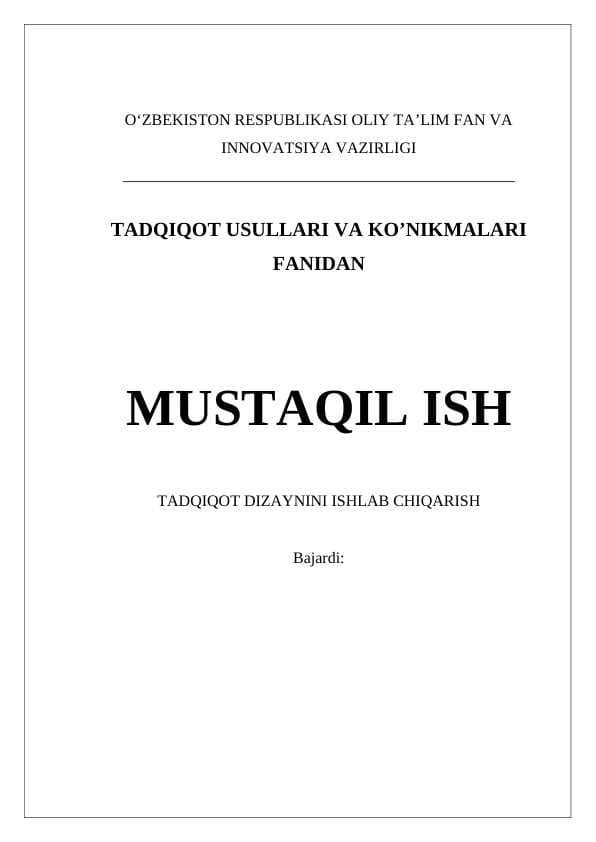 Tadqiqot dizaynini ishlab chiqish