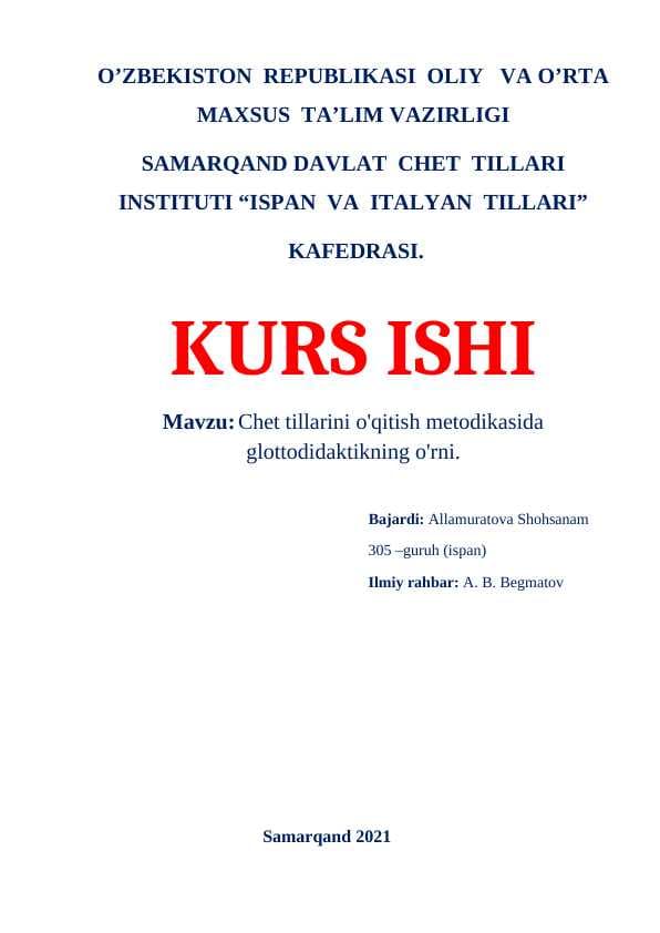 Chet tillarini o'qitish metodikasida glottodidaktikning o'rni.