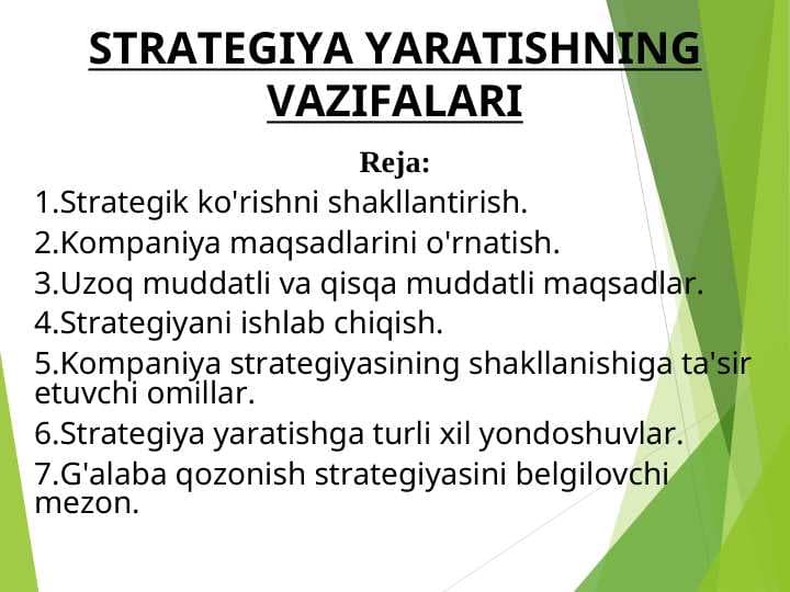 STRATEGIYA YARATISHNING VAZIFALARI