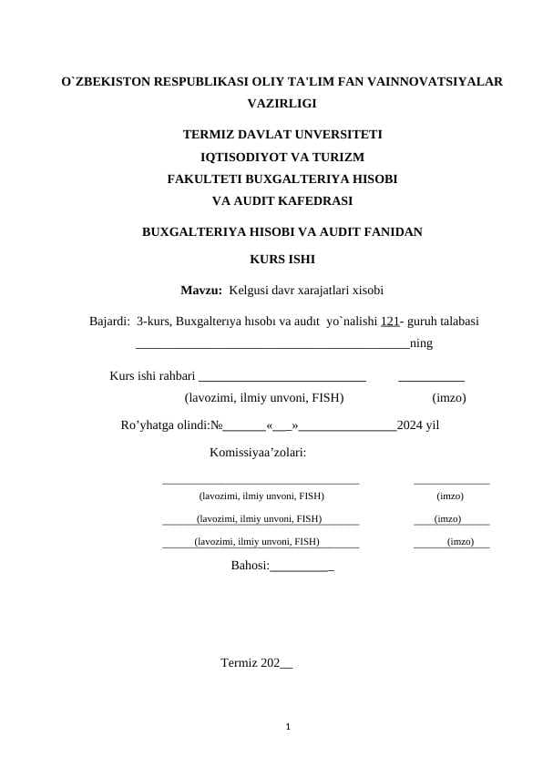 Kelgusi davr xarajatlari xisobi