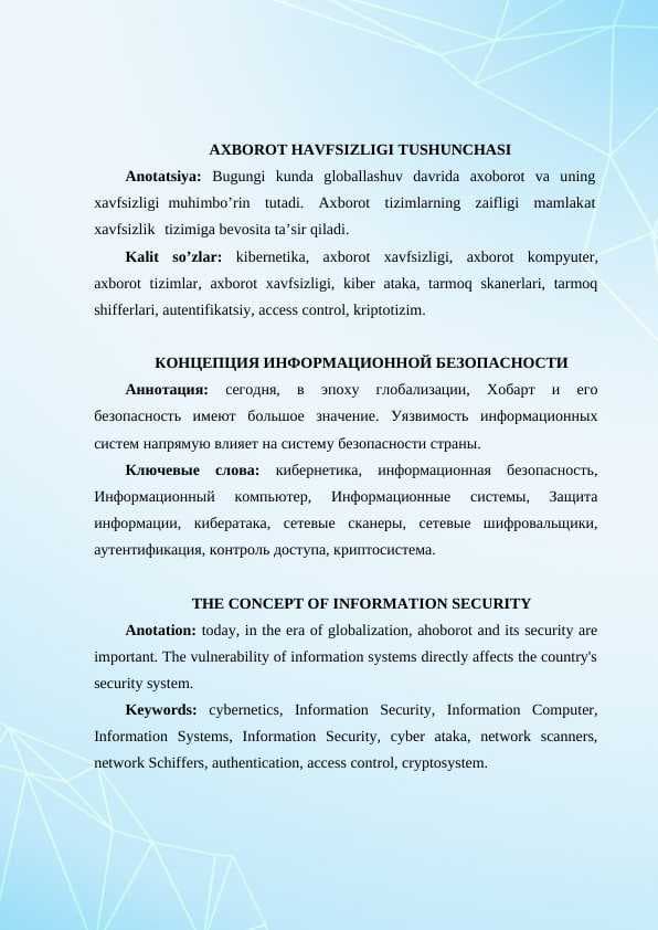 Axborot havfsizligi tushunchasi