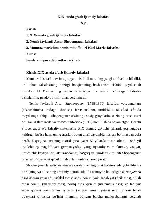 XIX-asrda g‘arb ijtimoiy falsafasi