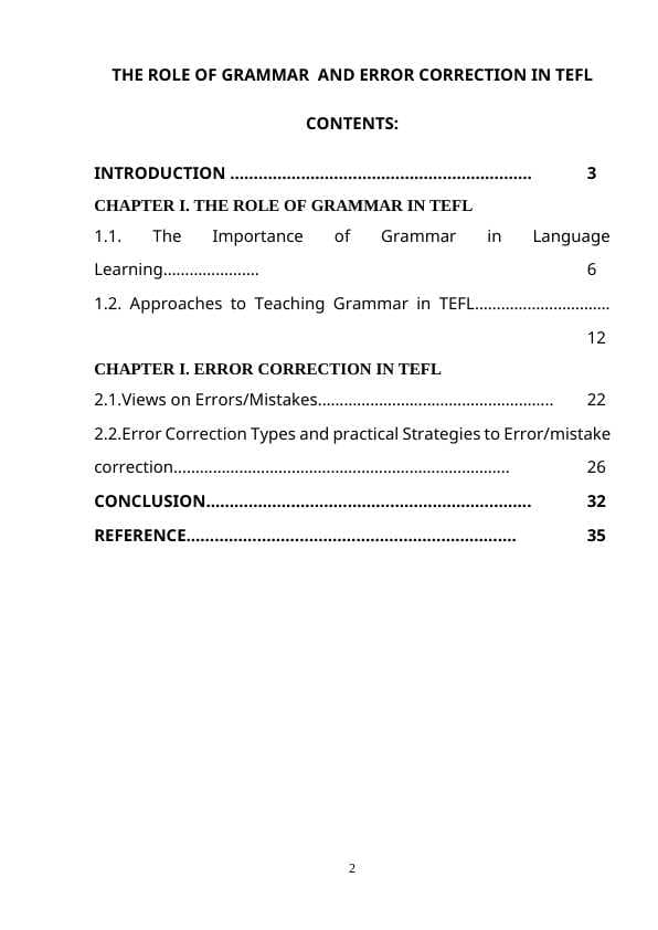 THE ROLE OF GRAMMAR  AND ERROR CORRECTION IN TEFL