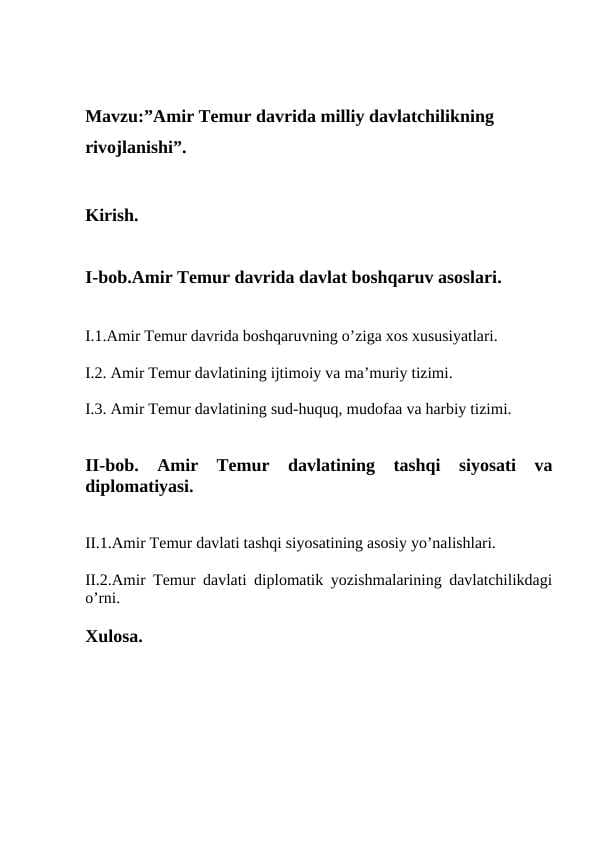 Amir Temur davrida milliy davlatchilikning rivojlanishi