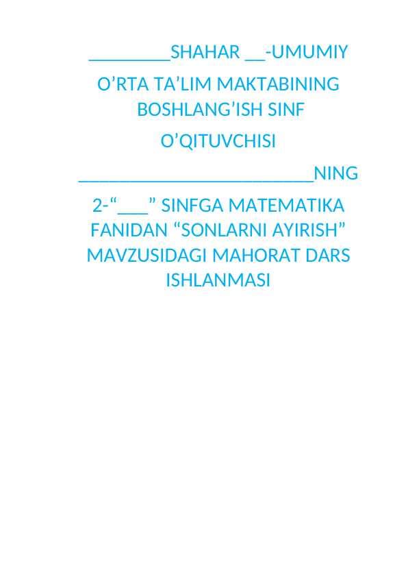 2-sinf MATEMATIKA FANIDAN mahorat dars