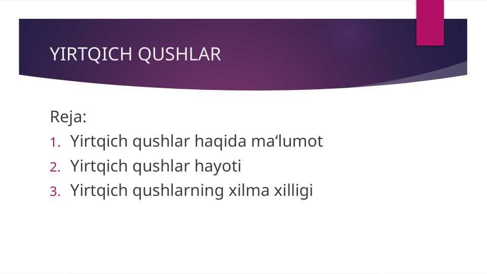 YIRTQICH QUSHLAR