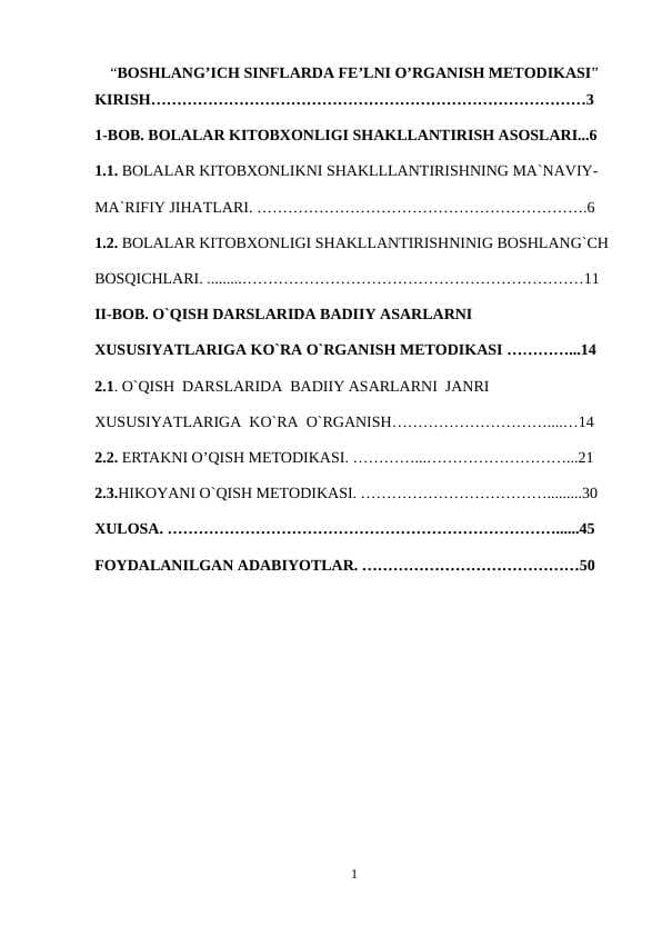 BOSHLANG’ICH SINFLARDA FE’LNI O’RGANISH METODIKASI