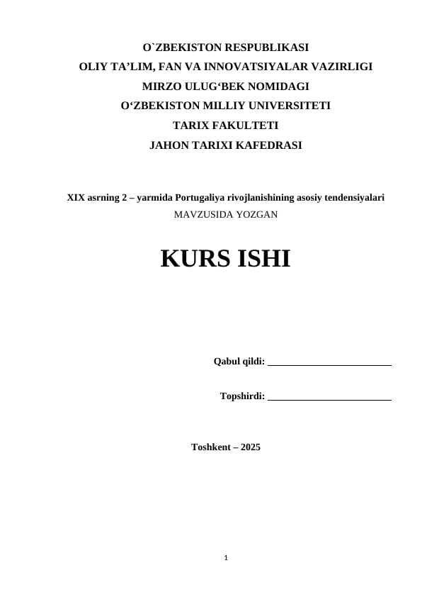 XIX asrning 2 – yarmida Portugaliya rivojlanishining asosiy tendensiyalari