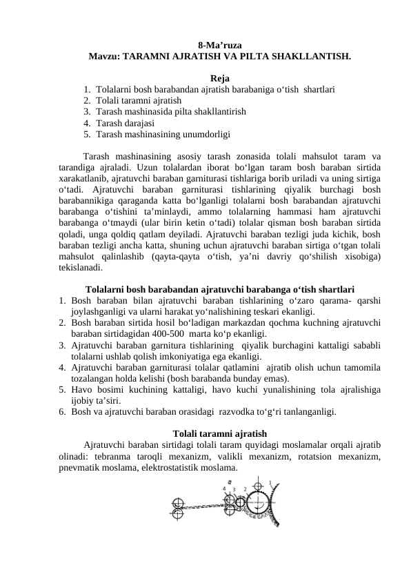 TARAMNI AJRATISH VA PILTA SHAKLLANTISH. to'
