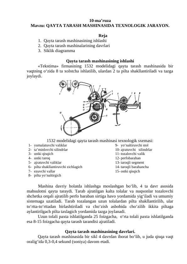 QAYTA TARASH MASHINASIDA TEXNOLOGIK JARAYON.