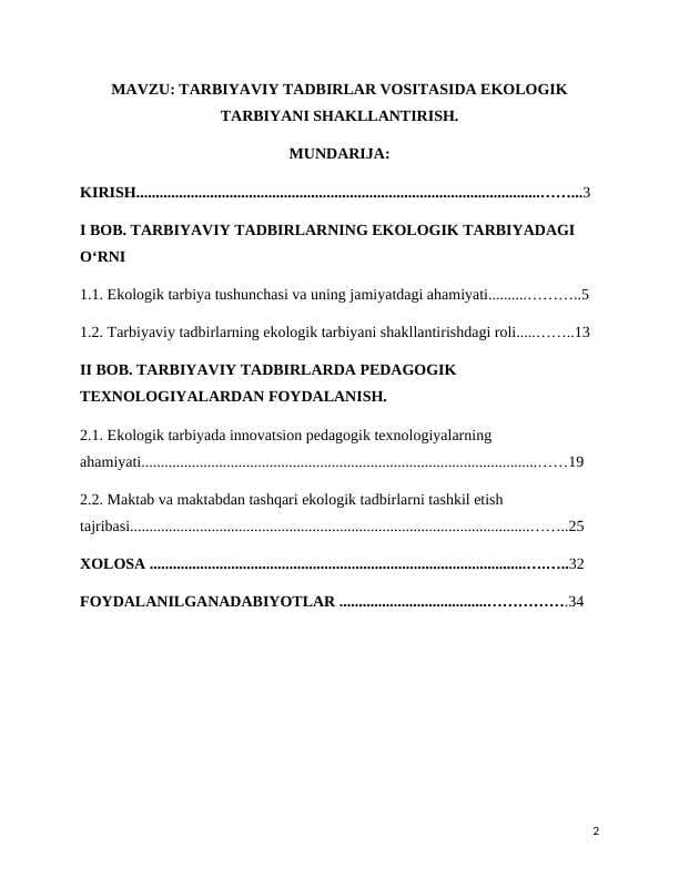 TARBIYAVIY TADBIRLAR VOSITASIDA EKOLOGIK TARBIYANI SHAKLLANTIRISH.