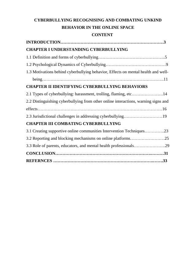 CYBERBULLYING RECOGNISING AND COMBATING UNKIND BEHAVIOR IN THE ONLINE SPACE