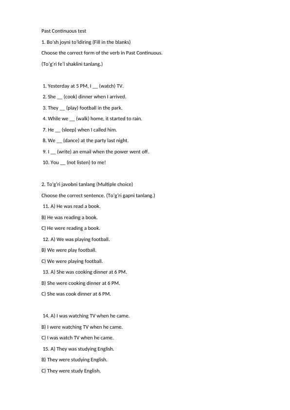 past continuous test