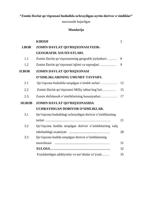 Zomin Davlat qo‘riqxonasi hududida uchraydigan ayrim dorivor o‘simliklar