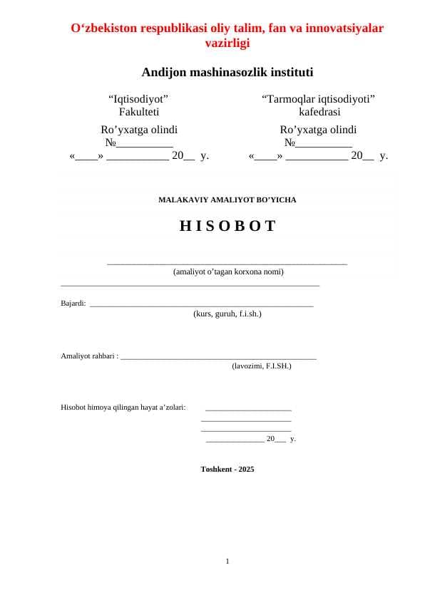 Malakaviy amaliyot bo'yicha hisobot (hokimiyat misolida)
