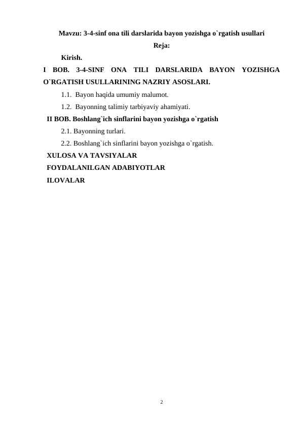 3-4-sinf ona tili darslarida bayon yozishga o`rgatish usullari