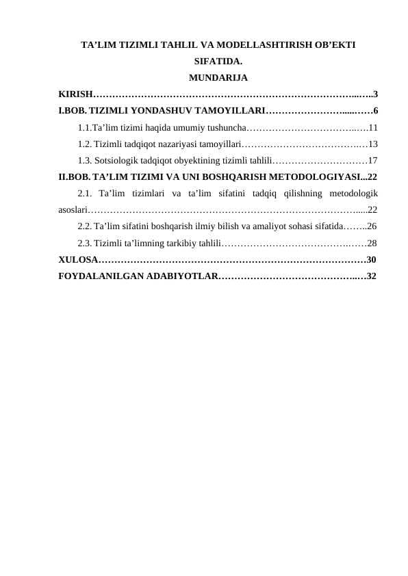 TA’LIM TIZIMLI TAHLIL VA MODELLASHTIRISH OB’EKTI SIFATIDA