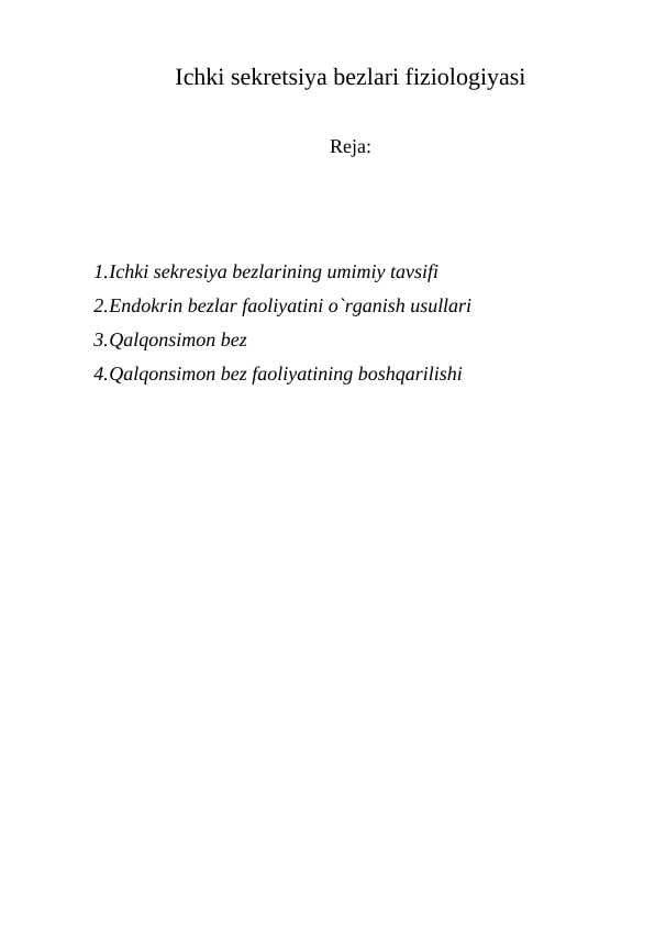 Ichki sekretsiya bezlari fiziologiyasi