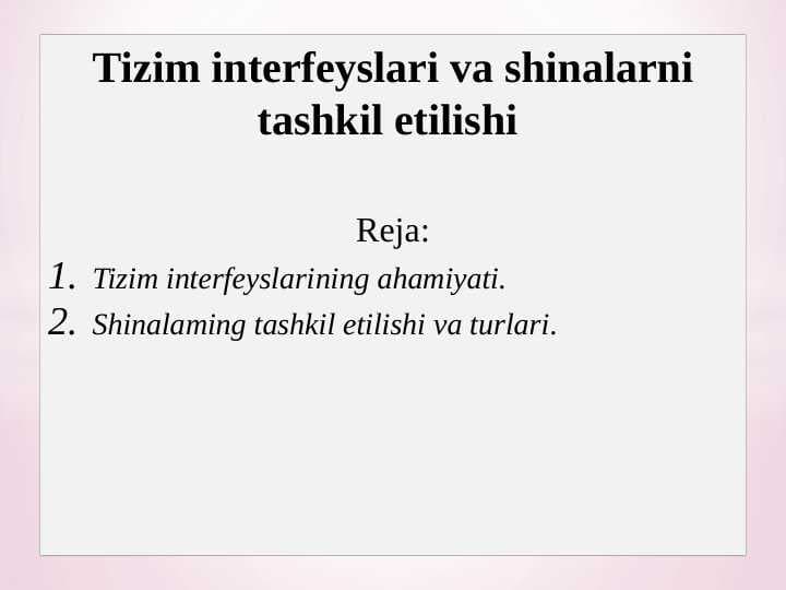 Tizim interfeyslari va shinalarni tashkil etilishi