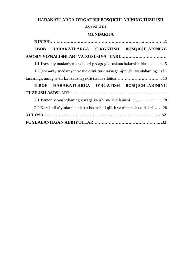 HARAKATLARGA O'RGATISH BOSQICHLARINING TUZILISH ASOSLARI
