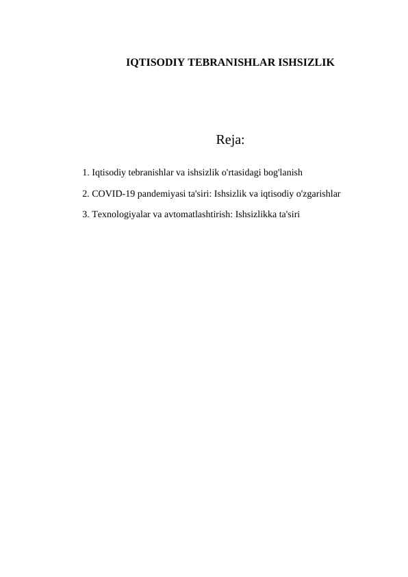 Iqtisodiy tebranishlar ishsizlik
