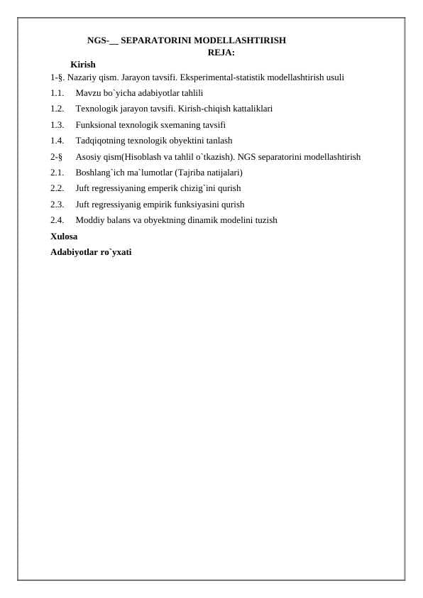 NGS-__ SEPARATORINI MODELLASHTIRISH