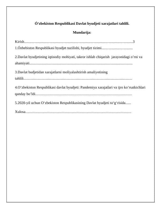 Ózbekiston Respublikasi Davlat byudjeti xarajatlari tahlili