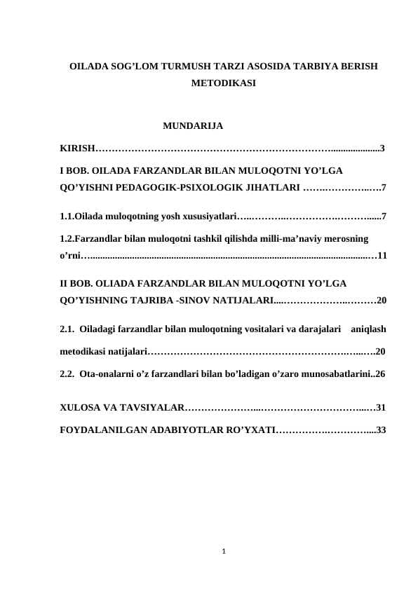 OILADA SOG’LOM TURMUSH TARZI ASOSIDA TARBIYA BERISH METODIKASI