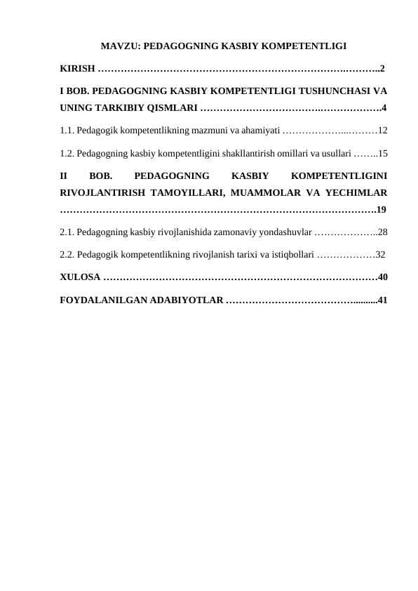 PEDAGOGNING KASBIY KOMPETENTLIGI