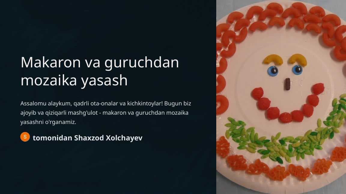 Makaron va guruchdan mozaika yasash