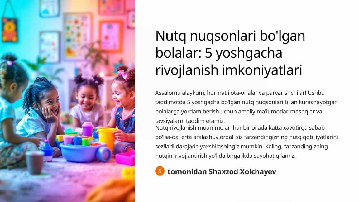 Nutq nuqsonlari bolgan bolalar 5 yoshgacha rivojlanish imkoniyatlari