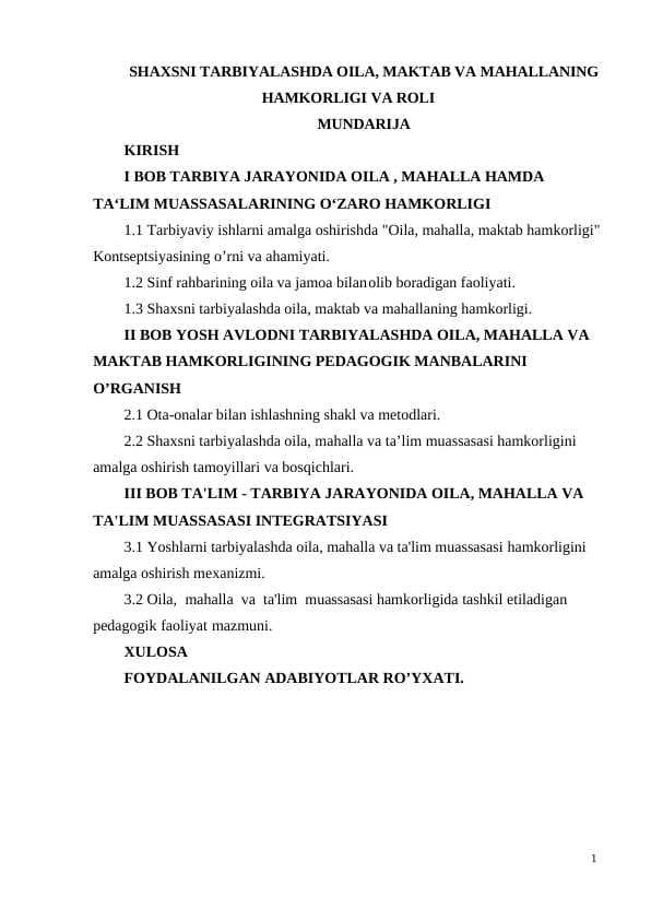 SHAXSNI TARBIYALASHDA OILA, MAKTAB VA MAHALLANING HAMKORLIGI VA ROLI