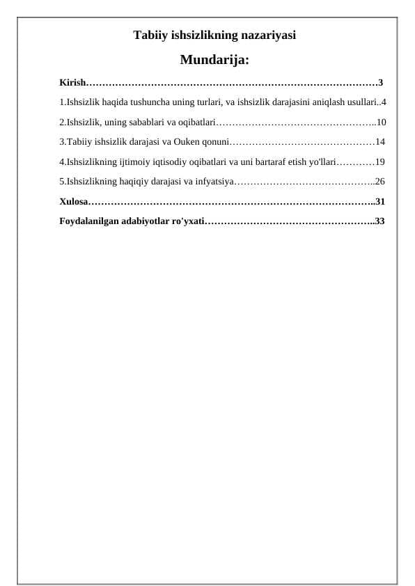 Tabiiy ishsizlikning nazariyasi
