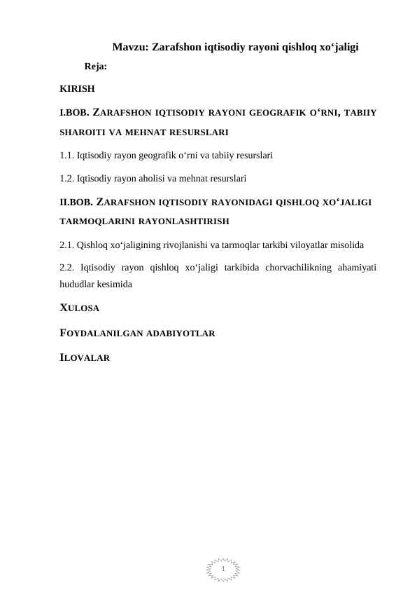Zarafshon iqtisodiy rayoni qishloq xoʻjaligi