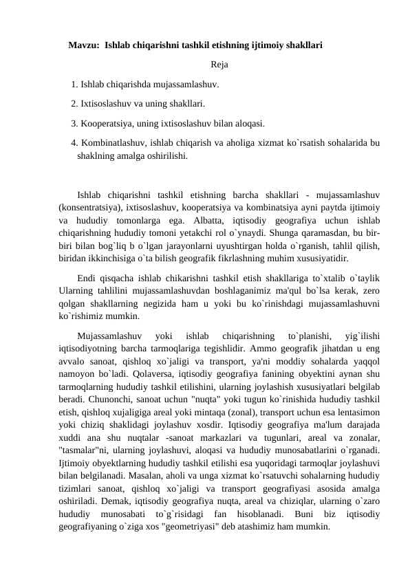 Ishlab chiqarishni tashkil etishning ijtimoiy shakllari