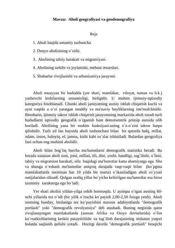 Aholi geografiyasi va geodemografiya