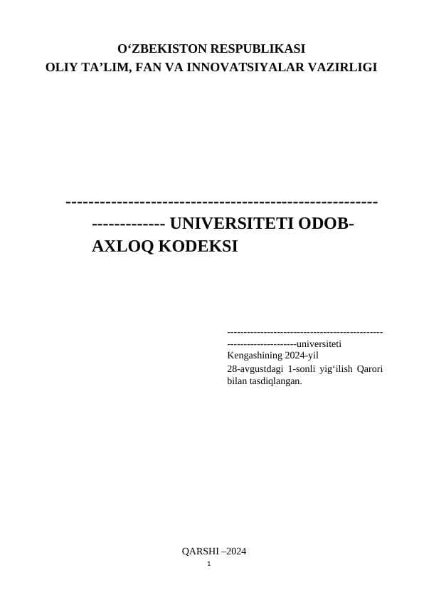 ODOB-AXLOQ KODEKSI-Universitetlar uchun
