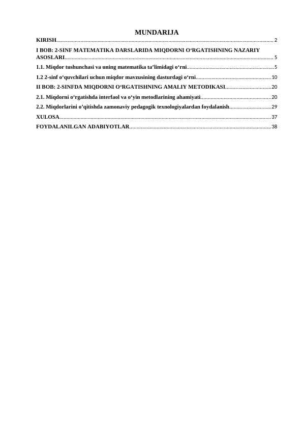 2-SINF MATEMATIKA DARSLARIDA MIQDORNI O‘RGATISH METODIKASI