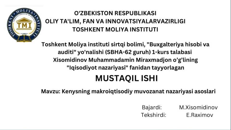 Kenysning makroiqtisodiy muvozanat nazariyasi asoslari