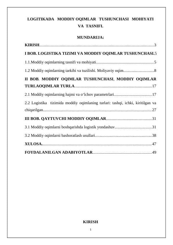 LOGITIKADA   MODDIY OQIMLAR   TUSHUNCHASI   MOHIYATI VA  TASNIFI.