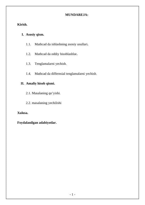 mathCad dasturining imkoniyatlari