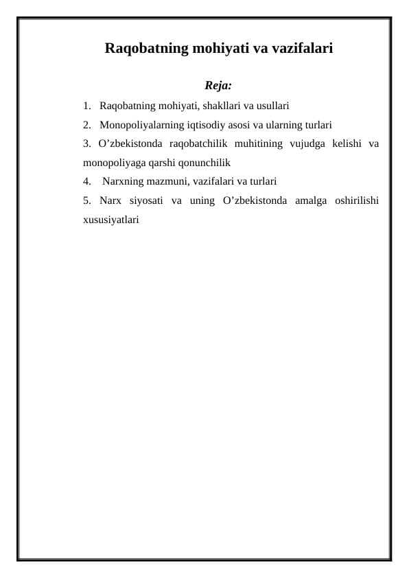 Raqobatning mohiyati va vazifalari
