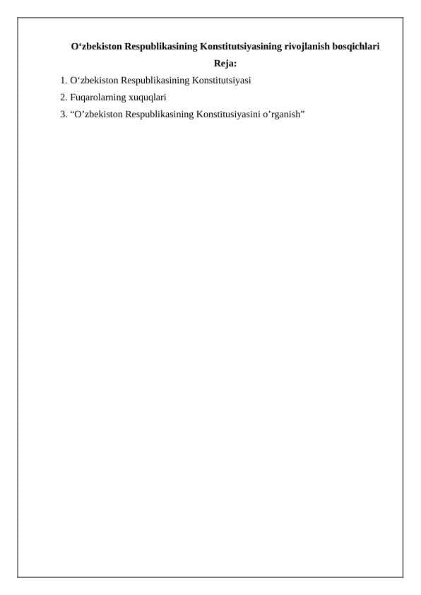O‘zbekiston Respublikasining Konstitutsiyasining rivojlanish bosqichlari